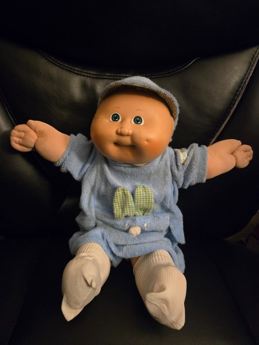 Vintage Coleco Cabbage Patch Kids Baby Doll Blue Pajamas Soft Body 1982 OAA